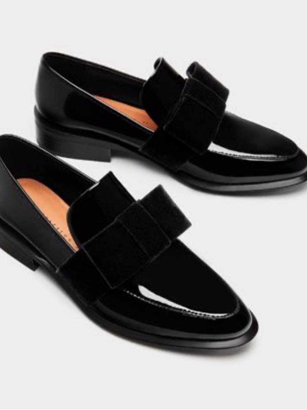Zara Black Patent Loafer with Velvet Bow - Women's Dress Loafers